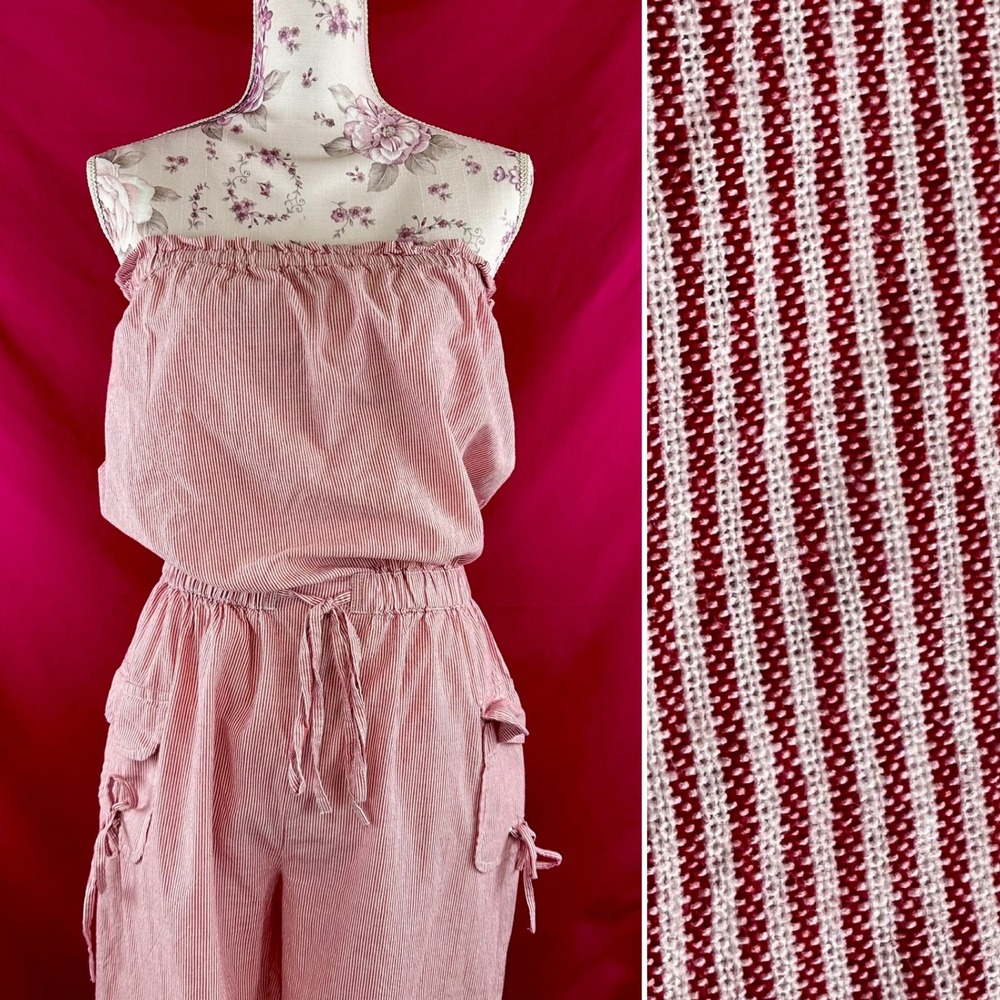 Thread Story Red White Stripe Strapless Cotton Jumpsuit Romper‎ Medium Summer